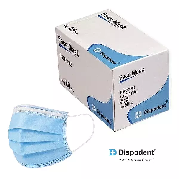 DISPODENT Face Mask 3-Layer, Elastic Type, Blue (50 Pcs)