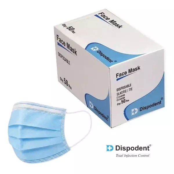 DISPODENT Face Mask 3-Layer, Elastic Type, Blue (50 Pcs)