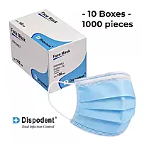 DISPODENT Face Mask 3-Ply Elastic Blue, Box of 1000pcs (10x100)