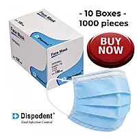 DISPODENT Face Mask 3-Ply Elastic Blue, Box of 1000pcs (10x100)