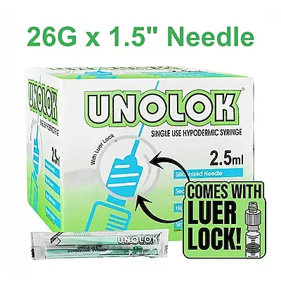 UNOLOCK Syringe 2.5ml (26G x 1.5" Needle) (Box of 100syr)