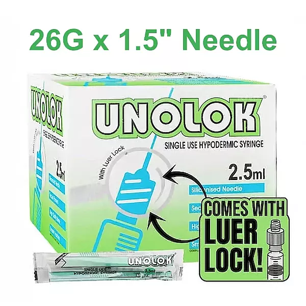 UNOLOCK Syringe 2.5ml (26G x 1.5" Needle) (Box of 100syr)