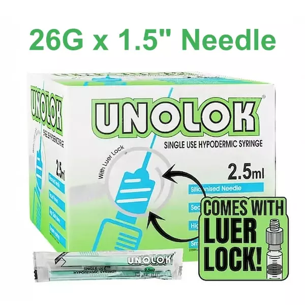 UNOLOCK Syringe 2.5ml (26G x 1.5" Needle) (Box of 100syr)